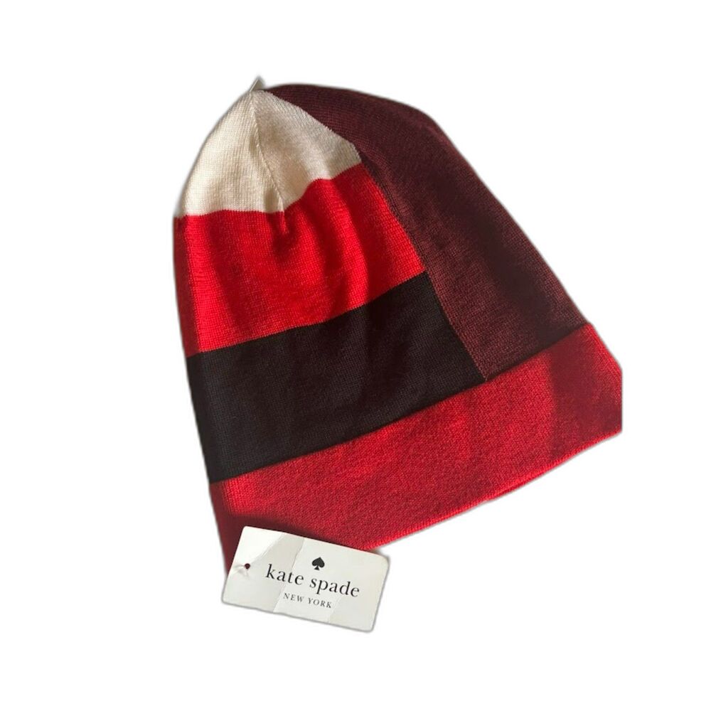 Kate Spade Beanie Hat Women's One Size Pink Burgundy Color Block Lightweight NWT